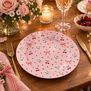 Valentine's Day Decorative Charger Plate – Cherry Blossom Bows decorative charger plate on a styled table.