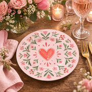 Valentine's Day Decorative Charger Plate – Heart Sprig Border decorative charger plate on a styled table.