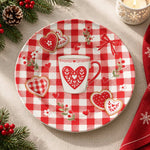 Valentine's Day Decorative Charger Plate – Gingham Heart Tea decorative charger plate on a styled table.