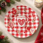 Valentine's Day Decorative Charger Plate – Gingham Heart Tea decorative charger plate on a styled table.