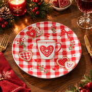 Valentine's Day Decorative Charger Plate – Gingham Heart Tea decorative charger plate on a styled table.