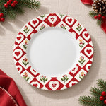 Valentine's Day Decorative Charger Plate – Heart Border White decorative charger plate on a styled table.
