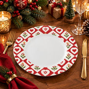 Valentine's Day Decorative Charger Plate – Heart Border White decorative charger plate on a styled table.