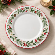 Christmas Decorative Charger Plate – Red Rim Holly Wreath decorative charger plate on a styled table.