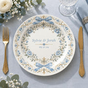 Wedding Decorative Charger Plate – Rose Names Wreath decorative charger plate on a styled table.