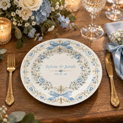 Wedding Decorative Charger Plate – Rose Names Wreath decorative charger plate on a styled table.