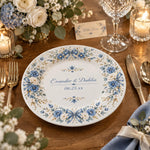 Wedding Decorative Charger Plate – Blue Rose Vines decorative charger plate on a styled table.
