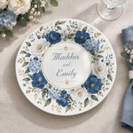 Wedding Decorative Charger Plate – Blossom Names Frame decorative charger plate on a styled table.