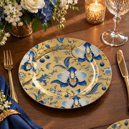 Wedding Decorative Charger Plate – Gold Chinoiserie Bloom decorative charger plate on a styled table.