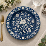 Wedding Decorative Charger Plate – Navy White Floral decorative charger plate on a styled table.