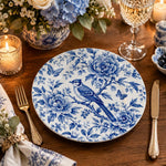 Wedding Decorative Charger Plate – Blue Bird Blossom decorative charger plate on a styled table.