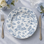 Wedding Decorative Charger Plate – Blue Toile Landscape decorative charger plate on a styled table.