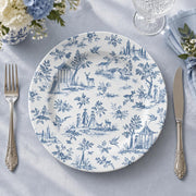 Wedding Decorative Charger Plate – Blue Toile Landscape decorative charger plate on a styled table.