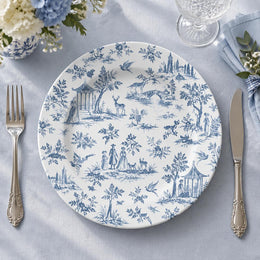 Wedding Decorative Charger Plate – Blue Toile Landscape decorative charger plate on a styled table.