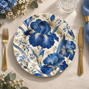 Wedding Decorative Charger Plate – Blue Gold Grand Bloom decorative charger plate on a styled table.
