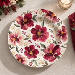 Wedding Decorative Charger Plate – Pink Red Bloom Border decorative charger plate on a styled table.