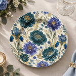 Wedding Decorative Charger Plate – Blue Teal Bloom decorative charger plate on a styled table.