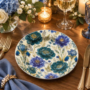 Wedding Decorative Charger Plate – Blue Teal Bloom decorative charger plate on a styled table.