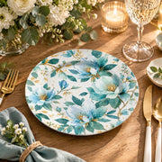 Wedding Decorative Charger Plate – Pale Blue Teal Bloom decorative charger plate on a styled table.