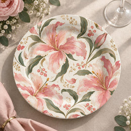 Wedding Decorative Charger Plate – Pink Lily Stem Duo decorative charger plate on a styled table.