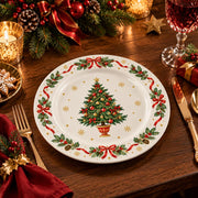 Christmas Decorative Charger Plate – Tree Ribbon Border decorative charger plate on a styled table.
