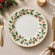 Christmas Decorative Charger Plate – Gold Holly Wreath decorative charger plate on a styled table.