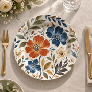 Wedding Decorative Charger Plate – Orange Blue Folk decorative charger plate on a styled table.