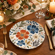 Wedding Decorative Charger Plate – Orange Blue Folk decorative charger plate on a styled table.
