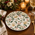 Wedding Decorative Charger Plate – Green Red Botanical decorative charger plate on a styled table.