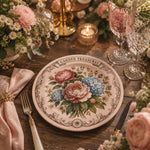 Daily Decorative Charger Plate – Garden Treasures Rose decorative charger plate on a styled table.
