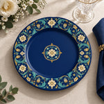 Daily Decorative Charger Plate – Navy Gold Floral Medallion decorative charger plate on a styled table.