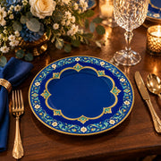 Daily Decorative Charger Plate – Blue Gold Medallion Outline decorative charger plate on a styled table.