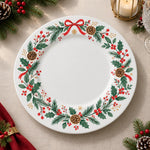 Christmas Decorative Charger Plate – Red Bow Wreath decorative charger plate on a styled table.