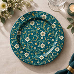 Daily Decorative Charger Plate – Teal Daisy Allover decorative charger plate on a styled table.