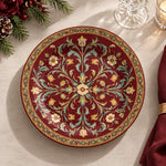 Daily Decorative Charger Plate – Burgundy Gold Symmetry decorative charger plate on a styled table.
