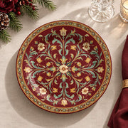 Daily Decorative Charger Plate – Burgundy Gold Symmetry decorative charger plate on a styled table.