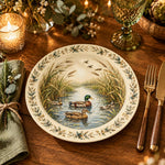 Daily Decorative Charger Plate – Ducks in Oval Frame decorative charger plate on a styled table.