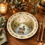 Daily Decorative Charger Plate – Ducks in Oval Frame decorative charger plate on a styled table.