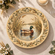 Daily Decorative Charger Plate – Duck in Reeds Cream decorative charger plate on a styled table.