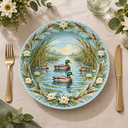 Daily Decorative Charger Plate – Ducks Lilies Blue decorative charger plate on a styled table.