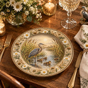 Daily Decorative Charger Plate – Grey Heron in Reeds decorative charger plate on a styled table.