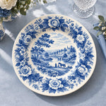 Daily Decorative Charger Plate – Blue Village Scene decorative charger plate on a styled table.