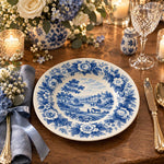Daily Decorative Charger Plate – Blue Village Scene decorative charger plate on a styled table.