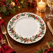 Christmas Decorative Charger Plate – Pinecone Holly Ring decorative charger plate on a styled table.