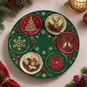 Christmas Decorative Charger Plate – Green Medallion Circles decorative charger plate on a styled table.