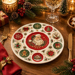 Christmas Decorative Charger Plate – Santa Roundel Border decorative charger plate on a styled table.