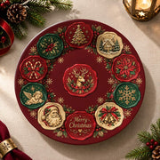 Christmas Decorative Charger Plate – Burgundy Roundel Grid decorative charger plate on a styled table.