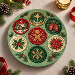 Christmas Decorative Charger Plate – Green Motif Roundels decorative charger plate on a styled table.