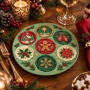 Christmas Decorative Charger Plate – Green Motif Roundels decorative charger plate on a styled table.