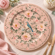 Daily Decorative Charger Plate – Pink Bluebird Roses decorative charger plate on a styled table.